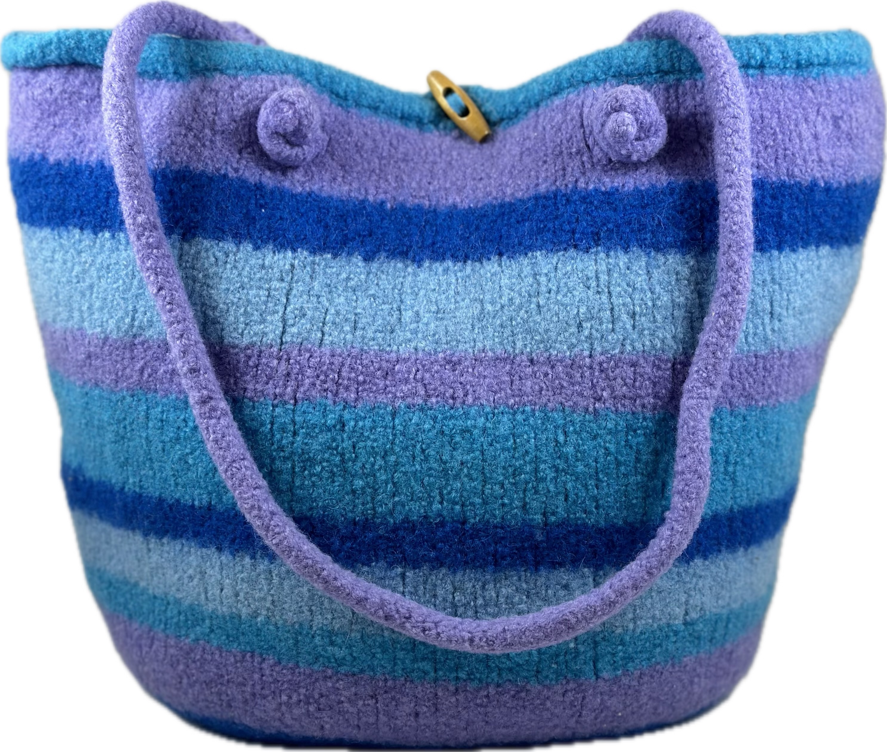 Extra-large lavender striped felted purse with double rope handles and toggle closure